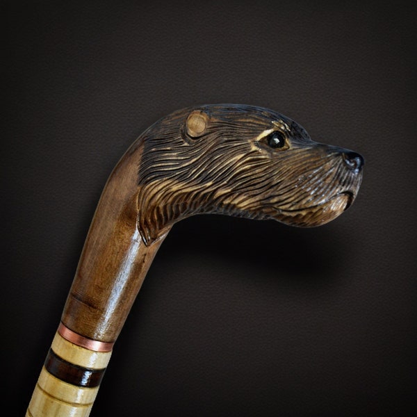 Walking Stick Cane Wooden Carving Handmade Cane hiking stick Gift (Otter)