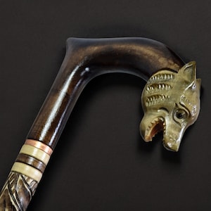 Walking Cane Canes and Walking Sticks Walking Stick Wooden Cane Handmade Accessories Carved Cane Wood Reeds Hand-Carving Gift (Panther)