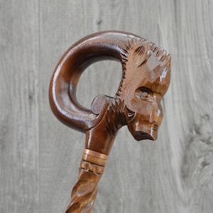 Cane Walking Stick Wooden Gift Hand-Carved Carving Handmade ( Boar old Brown )