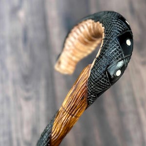Bastones de madera, bastones de paseo, bastones de caña, bastón de madera tallado a mano, accesorios para bastones hechos a mano (Cobra MARRÓN) imagen 5