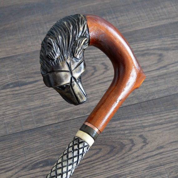 Canes Walking Sticks Wood Reeds Cane Wooden Hand-carved Carving Handmade Cane  Stick Accessories (wolf)