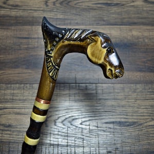 Canes Walking Sticks Wood Reeds Cane Wooden Hand-Carved Carving Handmade Cane Stick Accessories ( Race horse )