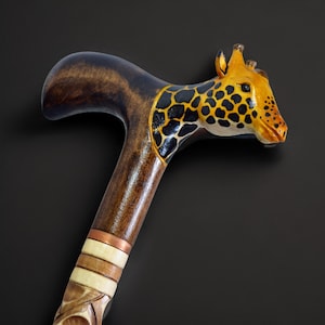 Walking Cane Canes and Walking Sticks Walking Stick Wooden Cane Handmade Accessories Carved Cane Wood Reeds Hand-Carving Gift (Giraffe)