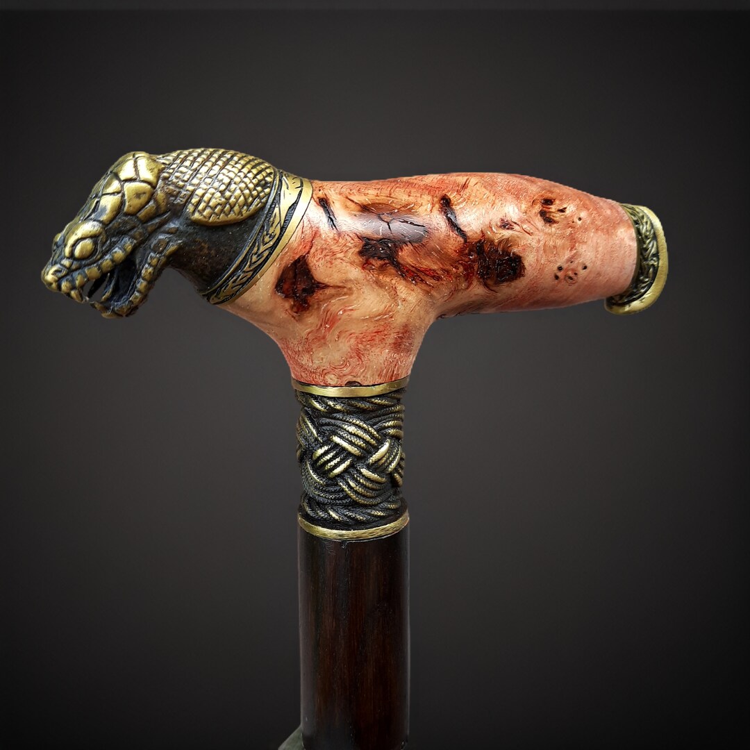Cane Walking Cane Walking Stick Burl Wooden Handle Craft and Bronze ...