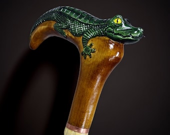 Walking Cane Canes and Walking Sticks Walking Stick Wooden Cane Handmade Accessories Carved Cane Wood Reeds Hand-Carving Gift (Crocodile)