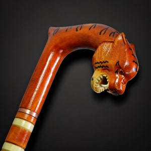 Walking Cane Canes and Walking Sticks Walking Stick Wooden Cane Handmade Accessories Carved Cane Wood Reeds Hand-Carving Gift (Tiger)