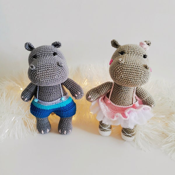 Crochet hippo pattern Amigurumi toy for girl and boy  Hippo ballerina Pdf English pattern