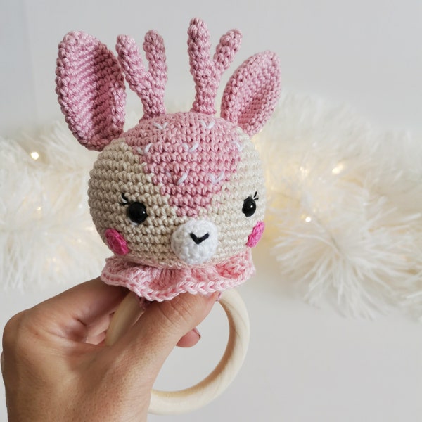 Reindeer rattle pattern Crochet baby rattle Amigurumi toy PDF English pattern Christmas toy