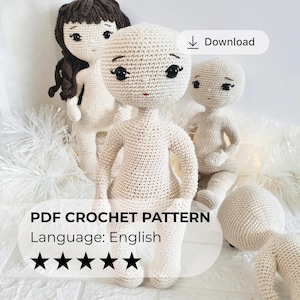 Crochet Doll Body Pattern 12 inch Amigurumi Base PDF Tutorial Wired Doll Foundation
