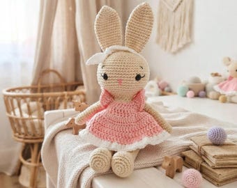 Crochet Bunny Lola Pattern Amigurumi Rabbit Doll in Dress PDF Tutorial Stuffed Animal Toy