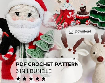 Christmas Amigurumi Crochet Pattern Bundle PDF - Santa, Reindeer & Train