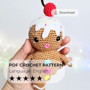 Gingerbread Rattle Crochet Pattern, Amigurumi Toy (PDF)