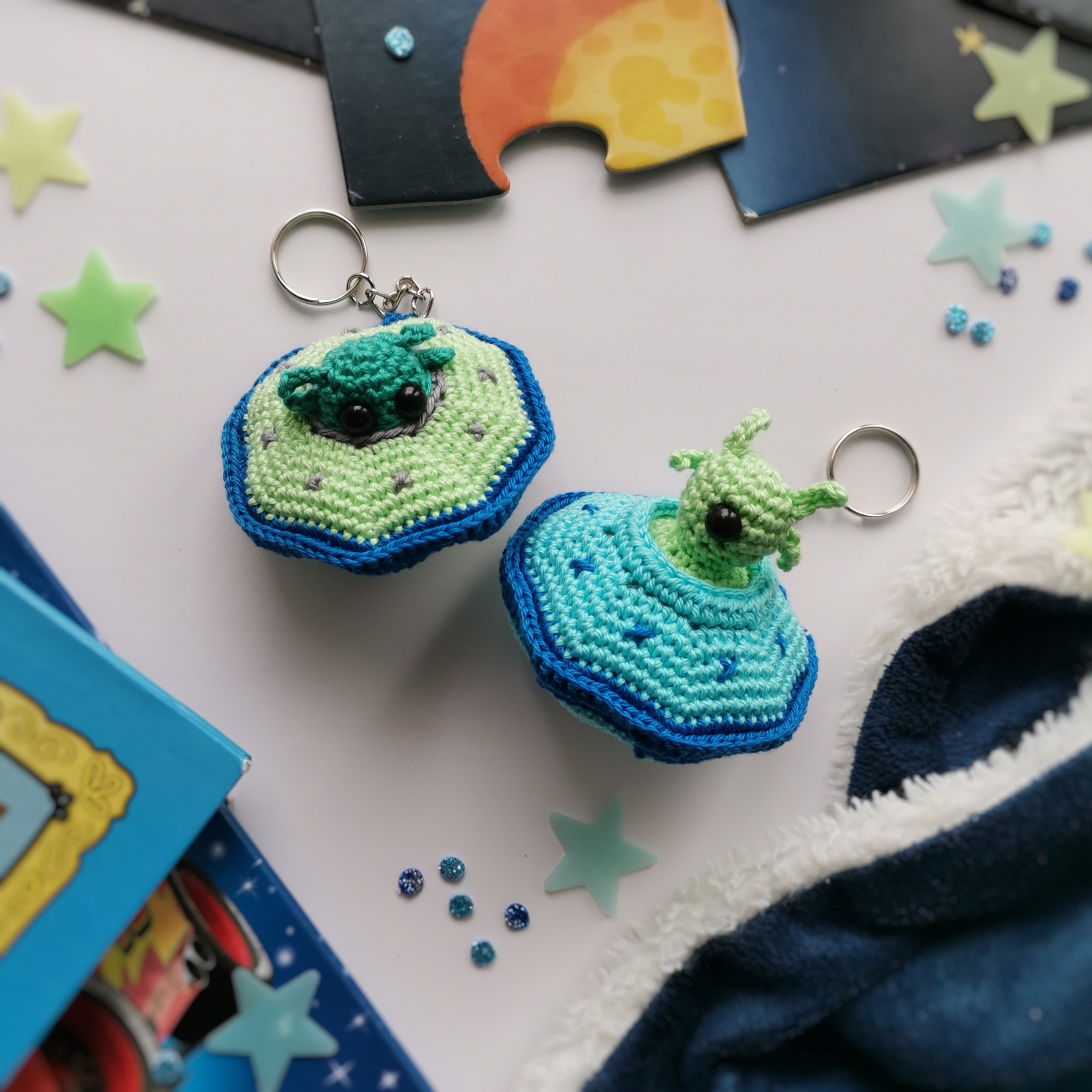 Alien UFO Crochet Pattern Amigurumi Flying Saucer Space Keychain