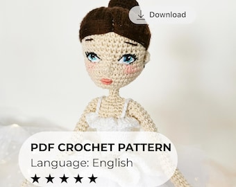 Patrón de ganchillo de bailarina para muñeca amigurumi. Tutorial en PDF. Elegante traje de bailarina. Descarga digital detallada.