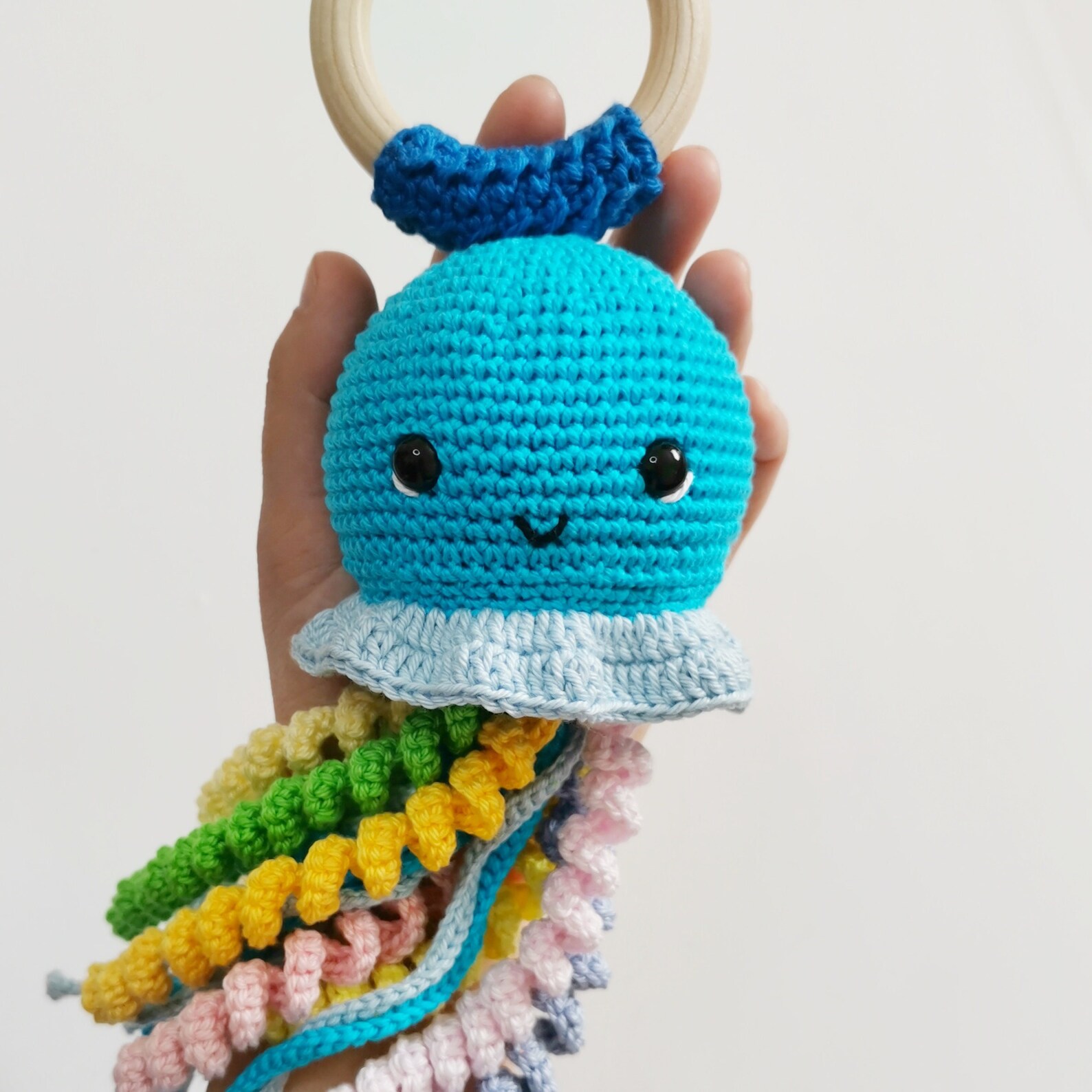 Handmade Crochet Octopus Rattle Toy with Bell
