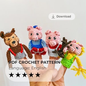 Three Little Pigs Crochet Finger Puppets Pattern (PDF)