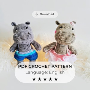 Patroon gehaakt nijlpaard amigurumi: ballerina en speelgoedjongen (pdf)