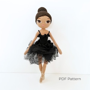 Crochet Ballerina Doll Pattern PDF, Amigurumi Black Swan Toy Tutorial, DIY Stuffed Craft