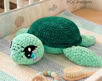 Velvet Sea Turtle Crochet Pattern Plush Amigurumi Ocean Animal DIY Stuffed Toy PDF