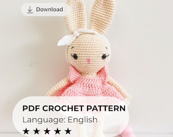 Crochet Bunny Lola Pattern Amigurumi Rabbit Doll in Dress PDF Tutorial Stuffed Animal Toy