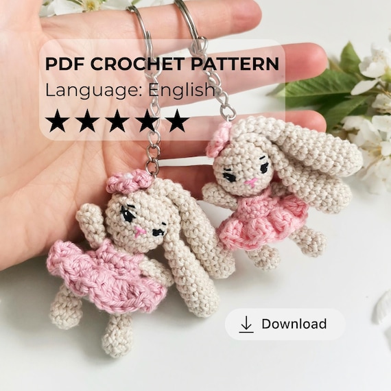 Amigurumi Rabbit Pattern Easter Bunny Crochet Keychain PDF Animal Stuffed Toy Small Plushie Ornament