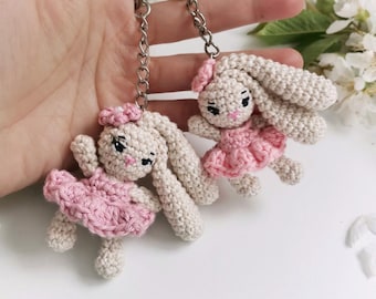Amigurumi Rabbit Pattern Easter Bunny Crochet Keychain PDF Animal Stuffed Toy Small Plushie Ornament