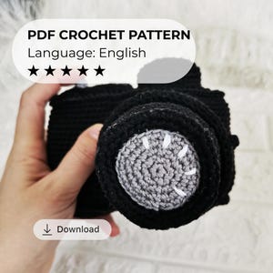 Patrón de cámara de ganchillo Amigurumi Fotógrafo vintage Regalo PDF Descarga digital Tutorial de juguete Accesorio hecho a mano