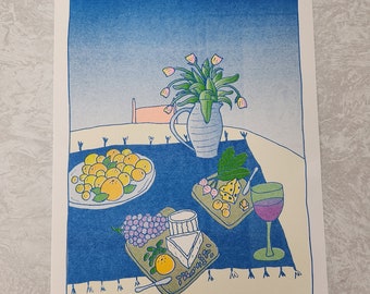 4 Color Risograph Print / 8.5" x 11" / Still Life Illustration