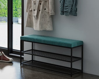 ASA loft bench with shoe shelves, upholstered steel seat, various sizes, stool, pouf, footstool for the hall, industrial bench, modern bench
