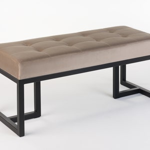 ELLYN quilted bench, dark beige, 100x40 cm, glamour style, handmade in Poland.