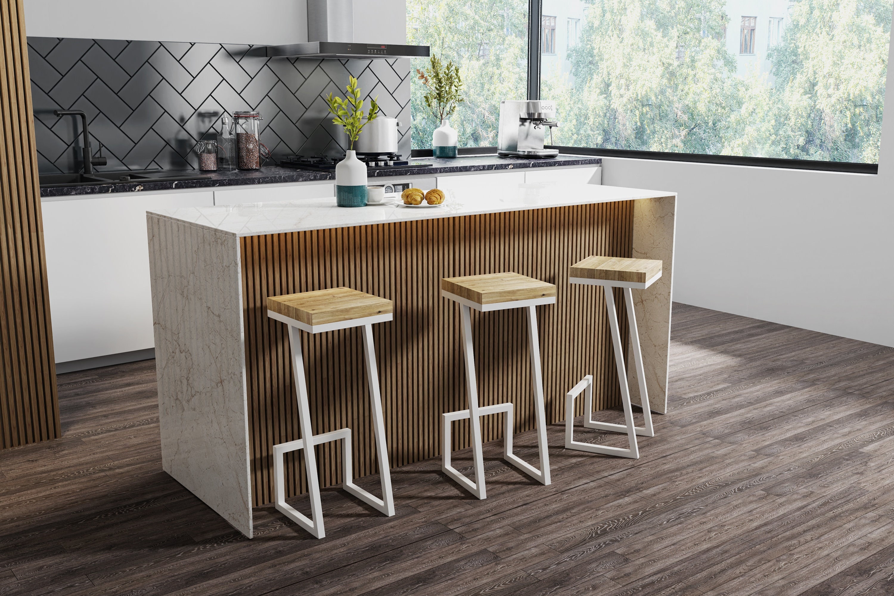 Tabouret De Bar En Bois Ulf, Chêne, Différentes Couleurs Cadre Métallique, Tabouret Industriel, Chaise Cuisine, Fait Main