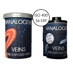 HANALOGITAL VEINS Pre-Exposed Film Effect Film 35 mm Red Stripes Analogue 35mm Film Analog Camera Experimental Photography Pre-Exposure