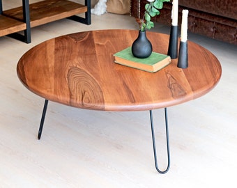 Mid Century Coffee Table , Round Coffee Table , Walnut Wood Round Sofa Table