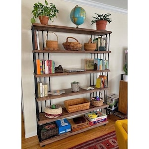 Handmade Solid Wood Bookcase with Metal Racks - Hasir /  Rustic Design Bookcase / Loft Industrial Style Bookshelf