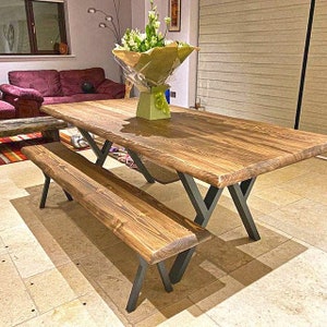 Dining Table and Bench - Custom Size and Color Options / Handmade Solid Wood Table / Modern Farmhouse Table