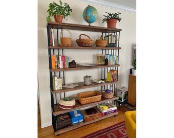 Handmade Solid Wood Bookcase with Metal Racks - Hasir /  Rustic Design Bookcase / Loft Industrial Style Bookshelf