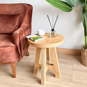 Rustic Side Table , Round Wooden End Table , Small Coffee Table , Handcrafted Unique Bedside Table