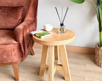 Rustic Side Table , Round Wooden End Table , Small Coffee Table , Handcrafted Unique Bedside Table