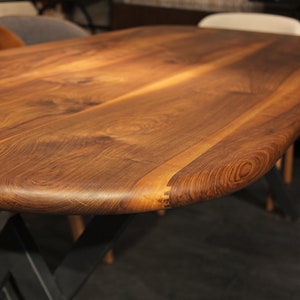 Mid Century Dining Table , Handmade Solid Wood Table With Metal Legs , Black Walnut Dining Table image 5