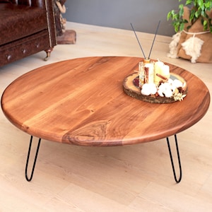 Mid Century Coffee Table , Round Coffee Table , Walnut Wood Sofa Table