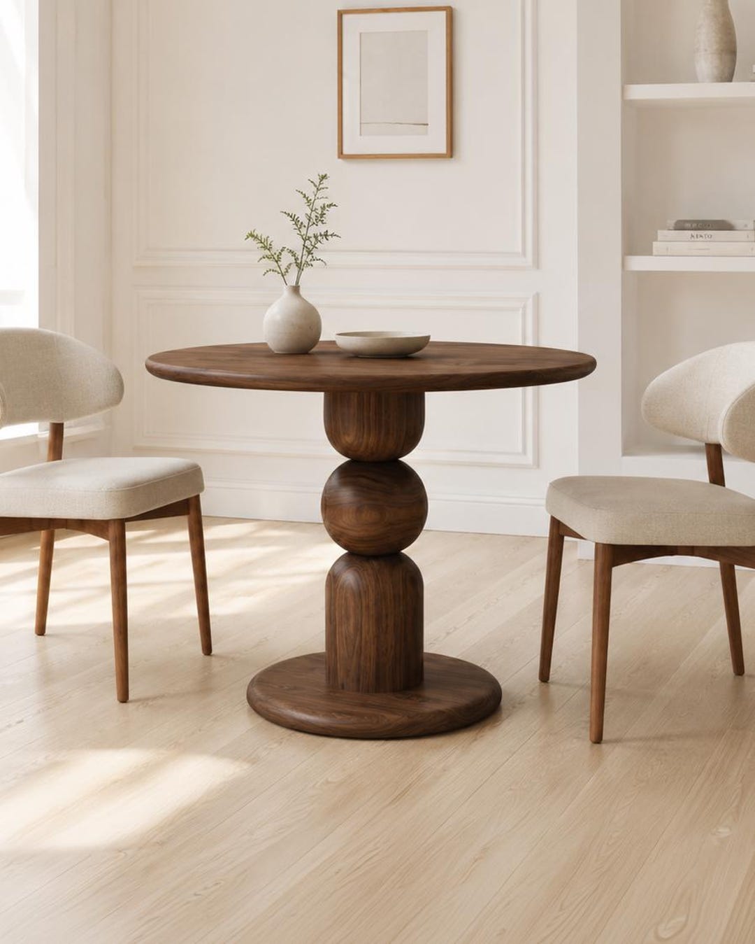 Pedestal Dining Table , Mid Century Round Table , Solid Wood Walnut Bar ...