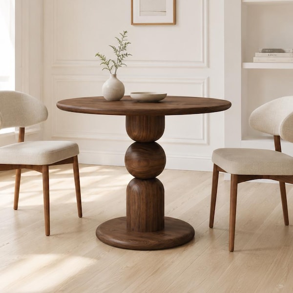 Round Pedestal Dining Table : Mid Century Modern Walnut Wood Bar and Bistro Table