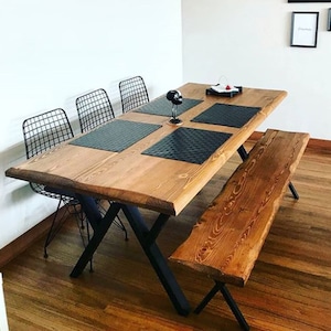 Solid Wood Dining Table Handmade Custom Table / Modern Farmhouse Table / Kitchen Table with Metal Legs image 1