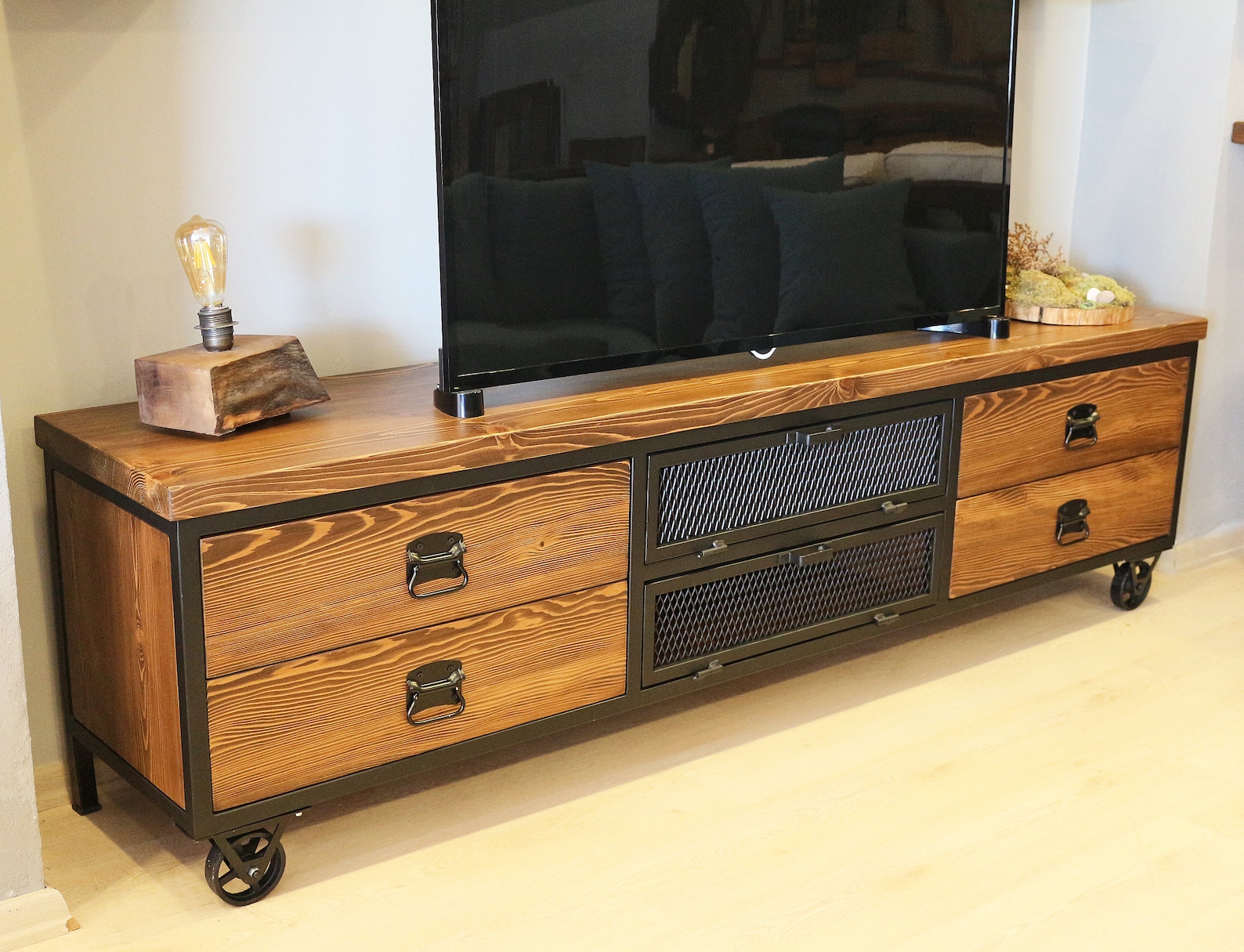 Modern Industrial Wood and Steel Tv Unit Urban / Natural Etsy