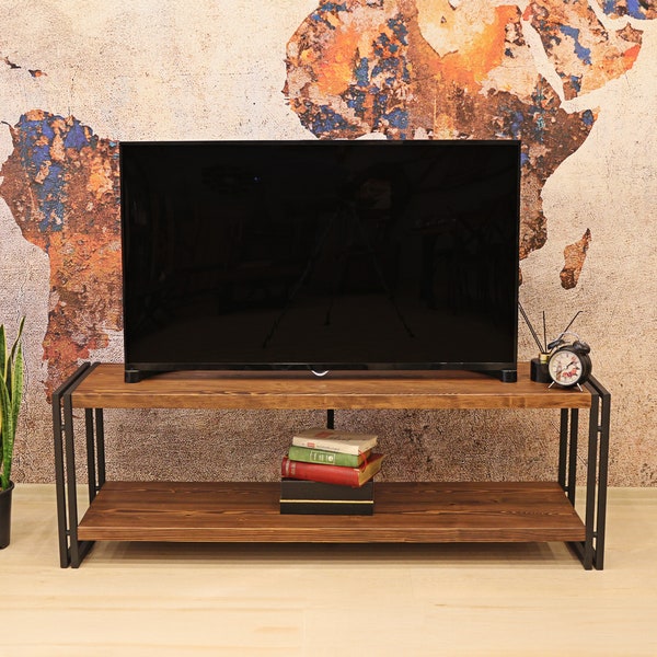 Handmade Wood and Metal Tv Stand - Rokko / Rustic Farmhouse Tv Console / Modern Industrial Tv Unit