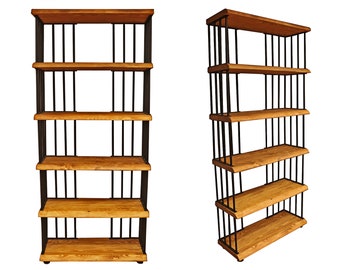 Vintage Wooden Bookshelf with Metal Racks - Hasir / Solid Wood Bookcase / Loft Style Bookshelf / Rustic Display Stand