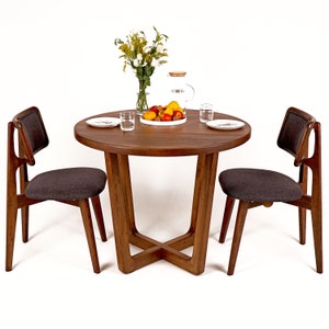 Round Dining Table , Mid Century Round Dining Table , Handmade Solid Wood Walnut Table