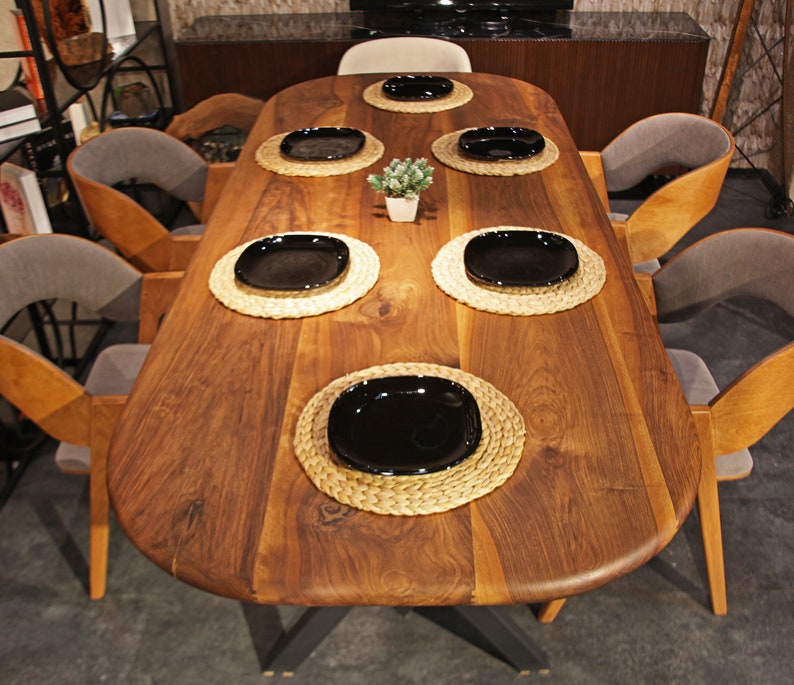 Mid Century Dining Table , Handmade Solid Wood Table With Metal Legs , Black Walnut Dining Table image 7