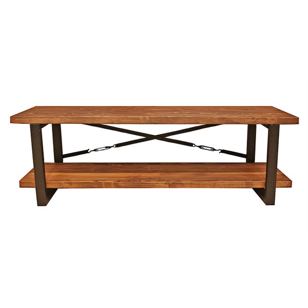 Modern Wood Tv Stand - Timber / Solid Wooden and Metal Media Console / Industrial Style Tv Unit