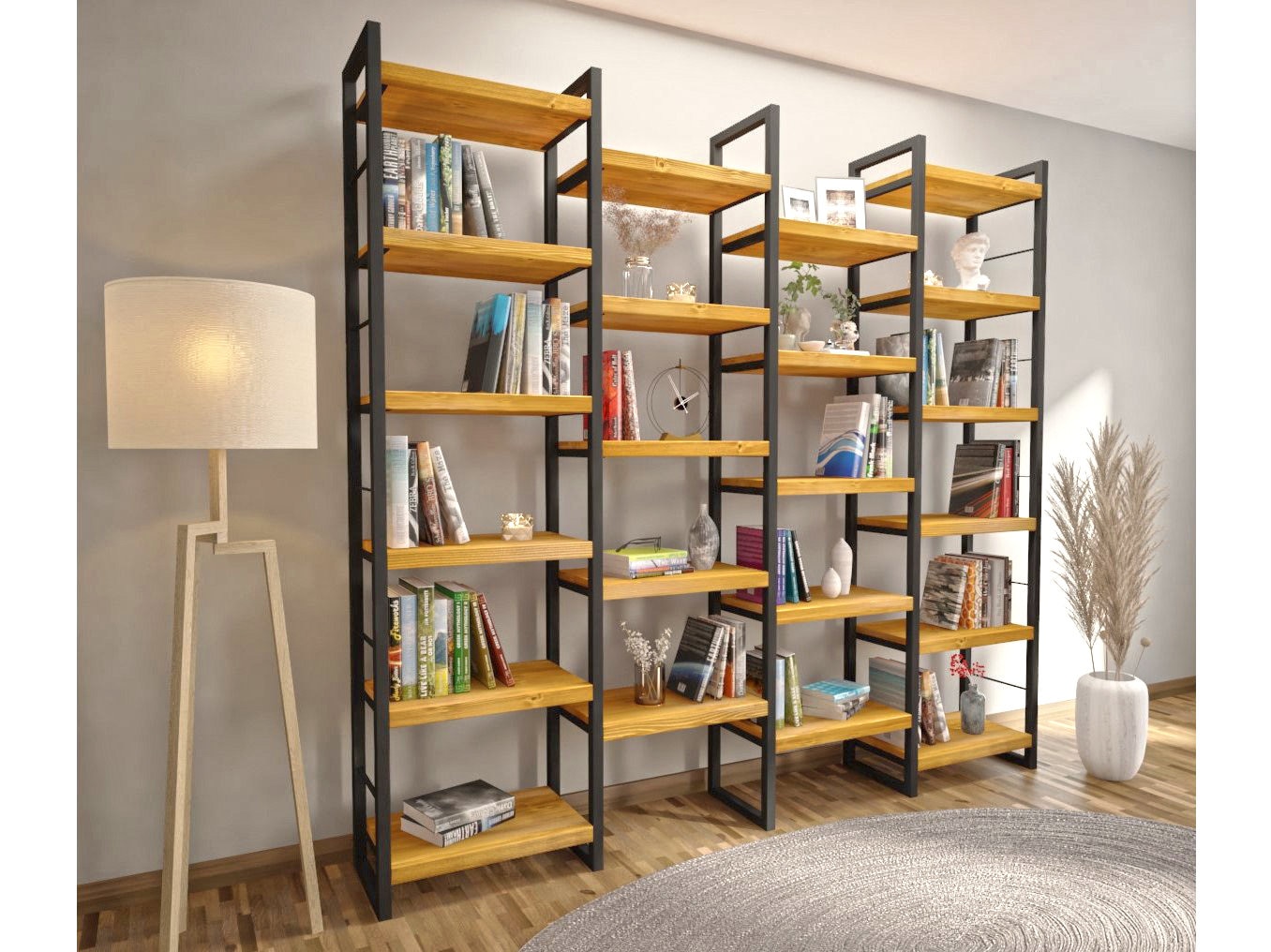 Comprar Estantería Librería de Madera Maciza de Mango y Metal Dorado -  Muebles, Muebles Estilo Industrial, Art-deco y Contemporáneo